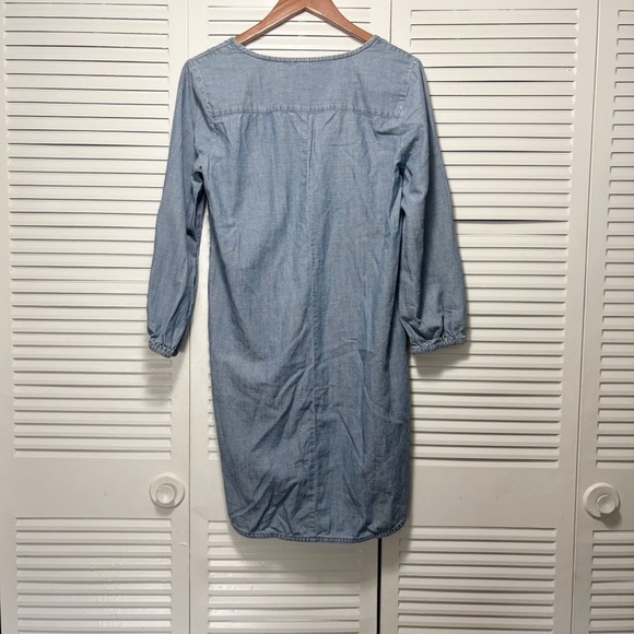 J. Crew 100% Cotton Blue Chambray V-Neck 3/4 Sleeve Pullover Dress Size M - Picture 6 of 6